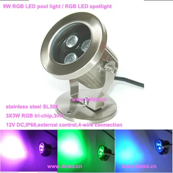 

good quality,high power,DMX compitable,IP68,9W outdoor LED RGB spotlight,12V DC, DS-10-43-9W-RGB,3X3W RGB 3in1,controllable