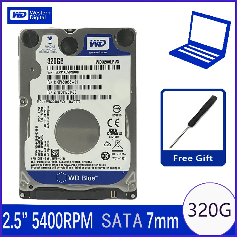 

WD Blue 320Gb 2.5" SATA II Internal Hard Disk Drive 320G HDD HD Harddisk 3Gb/s 8M 7mm 5400 RPM WD3200LPVX for Notebook Laptop