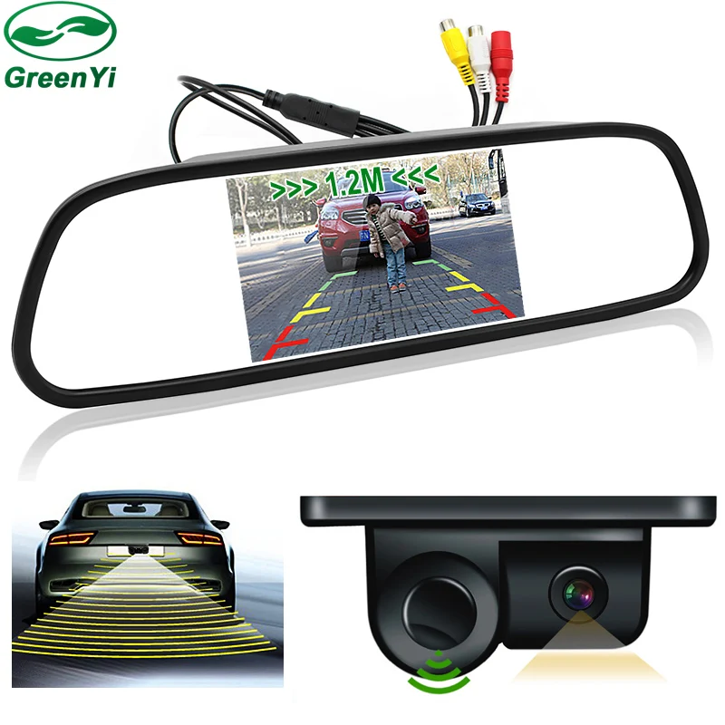 

3in1 4.3" Car Rearview Parking Mirror Monitor + Sound Alarm Reversing Backup Video Parking Sensors with Rear View CCD Camera