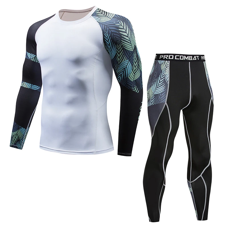 Новая мода сжатия комплект для мужчин's костюмы быстросохнущая штаны для бега и футболка одежда мужчин s Training фитнес спортивны