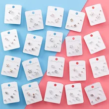 6 шт./компл. корейских милых романтичных Блестящий CZ кубический цирконий с бантом в виде кролика; звезды короны, выполненное в виде цветка с серьги-гвоздики Комплект сережек для женщин и девочек очаровательные ювелирные изделия