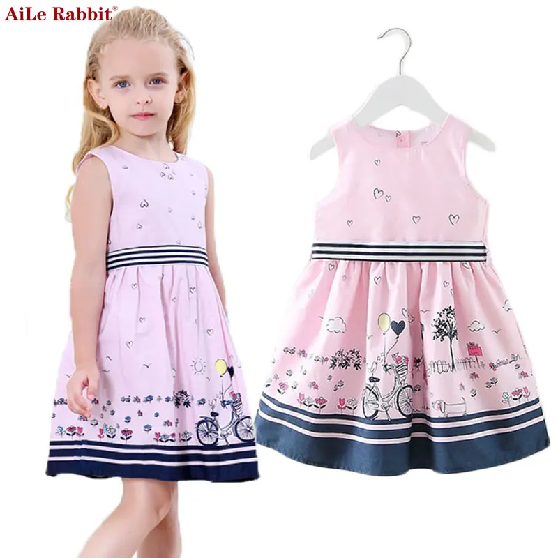 AiLe Rabbit/платья для девочек; детская одежда; Хлопковые Платья с цветочным принтом для езды на велосипеде; платье-майка без рукавов; розовое платье принцессы; k1 - Цвет: Розовый