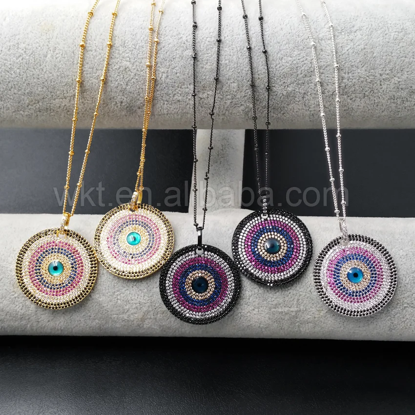 

WT-N862 WKT Wholesale 2017 Hot Sale Colorful Sun Round CZ Micro Pave Necklace , sparkly Cubic Zircon Pave Pendant with a littl