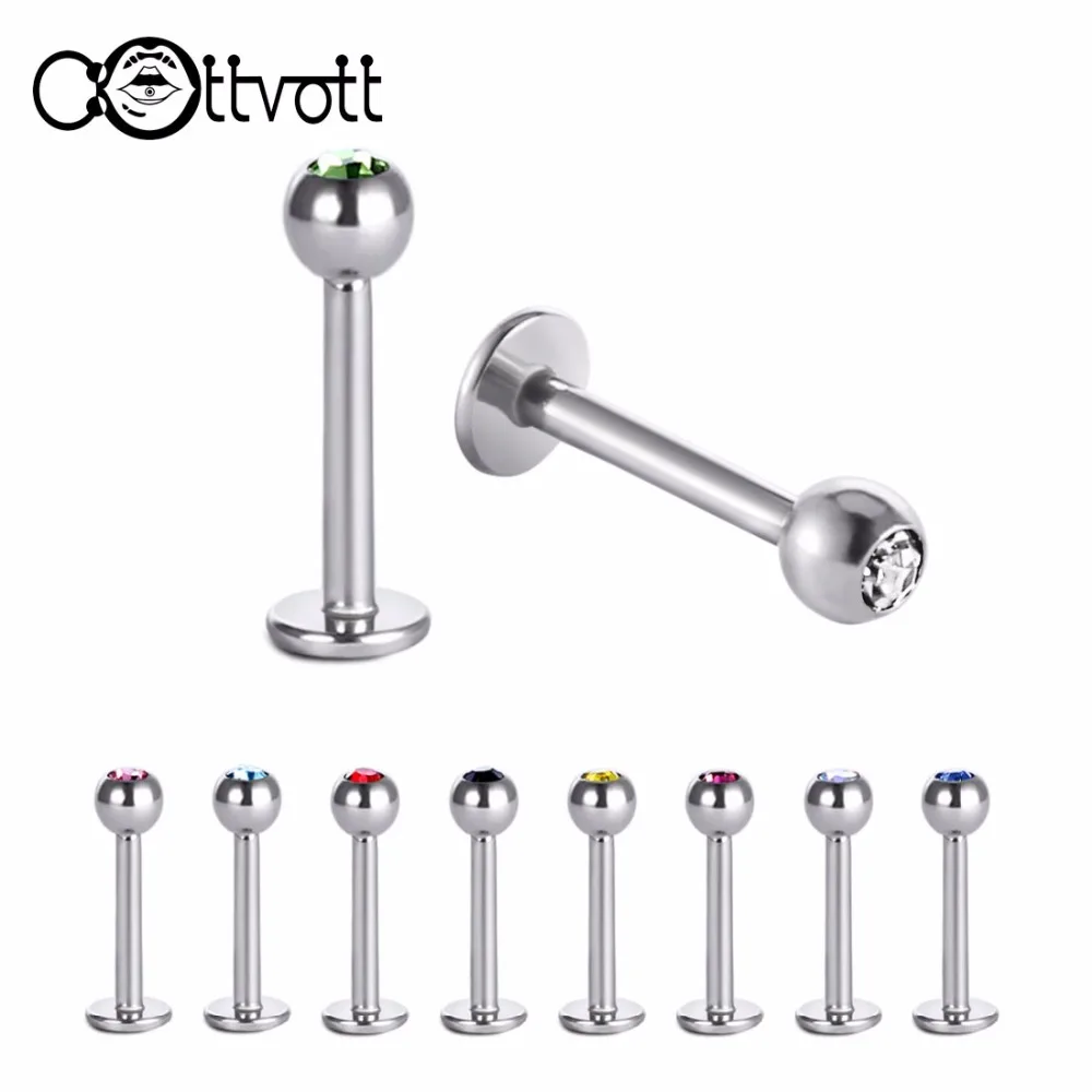 10pcs/lot Crystal Ball Screw in Labret Lip Piercing 16G Hypoallergenic