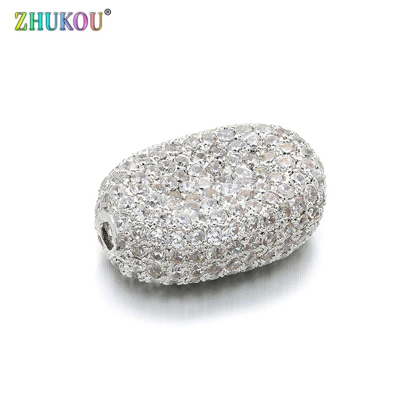 DIY 쥬얼리 액세서리 제작용 13*19mm 황동 큐빅 지르코니아 타원형 비즈, 구멍: 2.0mm, VZ180