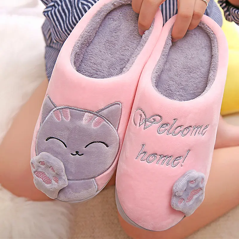 

Women Winter Home Slippers Plush Home Cute Cat Slippers Warm Home Shoes Men Woman Indoor Bedroom Lovers Couple Animal Footwear