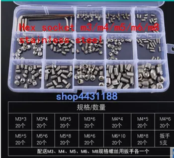 

hot sales!! M3/M4/M5/M6/M8 304 stainless steel flat head tip socket head cap screws set 260pcs