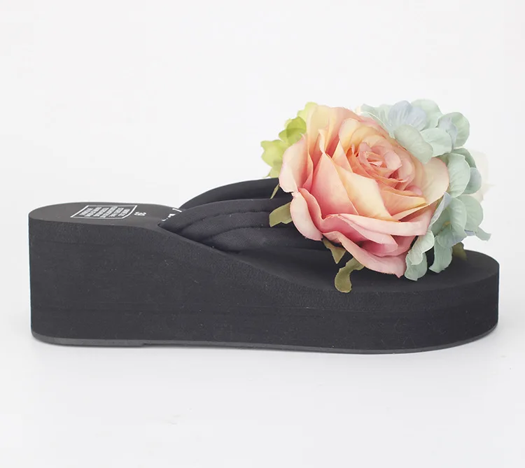 2017 Women Summer Flip Flops Cause Slippers Beautiful Flowers Female High Heel Cheap Platform Beach Shoes Online59