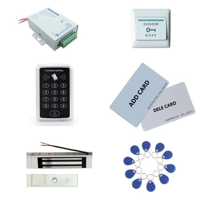 Access control kit,standalone access control+ power+180kg magnetic lock+exit button+2pcs manage card, 10 keyfob ID tags,sn:set-3 access control systems proximity card waterproof standalone access control power supply magnetic lock exit button 10pcs rfid key