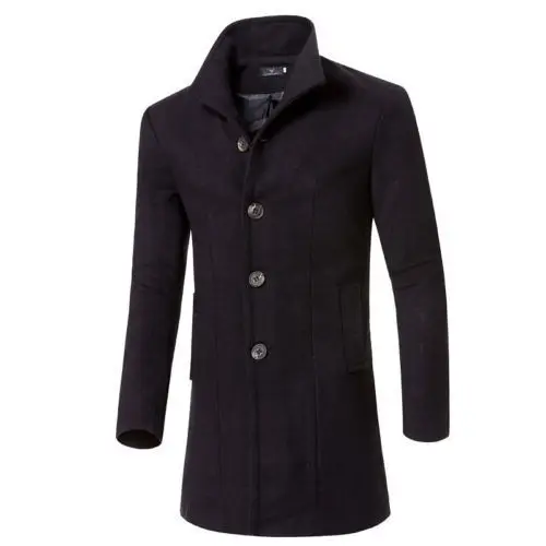 Мода США мужское шерстяное пальто зимнее пальто Тренч Верхняя одежда куртка с длинным рукавом - Цвет: Черный