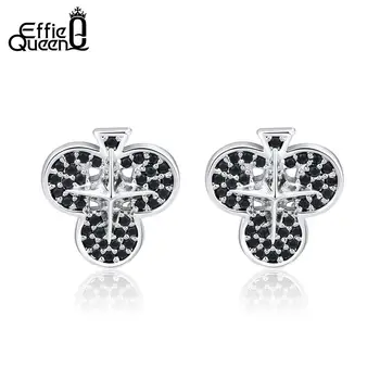 

Effie Queen Flower Shape Small Women Earrings With Black Stone AAA Cubic Zircon Poker Club Stud Earings Jewelry Girls Gift DE241
