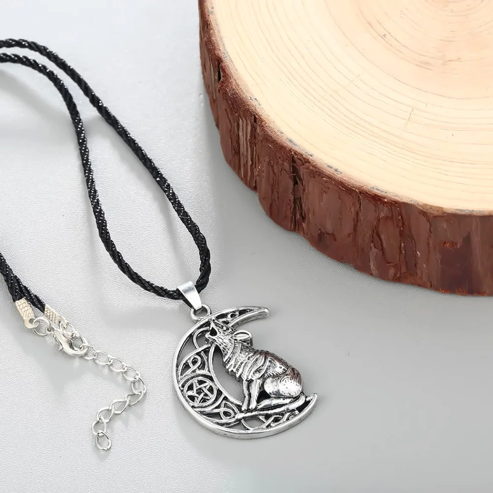 Kinitial животное волк кельтская Луна Викинг собака ожерелье и кулон Valknut Odin символ норвежский викинг воины мужское ожерелье s
