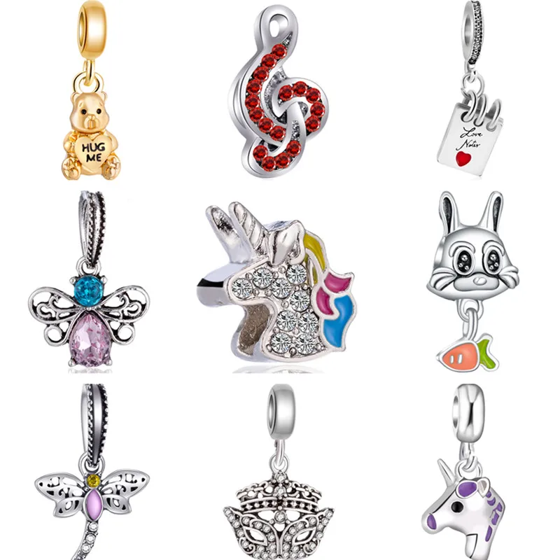 

Hot Sale Small Evil Eye Unicorn Stars Music Rabbit Bear Enamel Pendants Beads Fit Pandora Charms DIY Bracelets for Women Lover