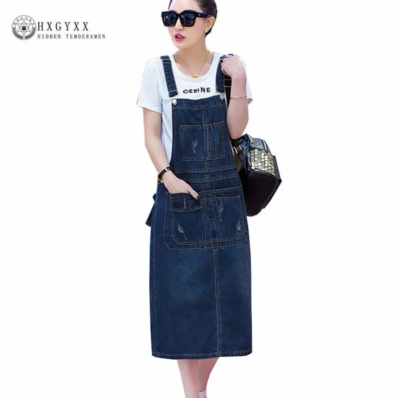 

Summer Long Denim Dress Women Plus Size Loose Sarafan Strap Jeans Dresses 2019 Overall Casual Female Sundress Vestido Oke053
