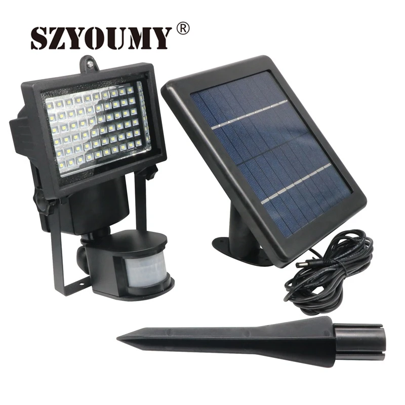 

SZYOUMY Solar Light 60 LEDs PIR Motion Detector Door Solar Lamps Waterproof Outdoor Wall Security Spot Lighting