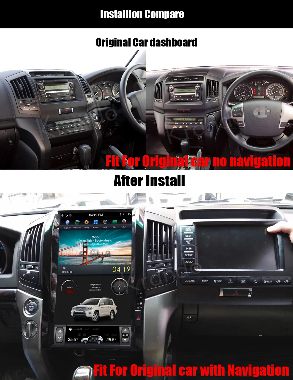 Discount Krando android car radio 8.1 16"  Vertical screen car multimedia for Toyota Land Cruiser 200 VX-R GX-R 4.6L 4.7L 5.7L 2008-2015 1