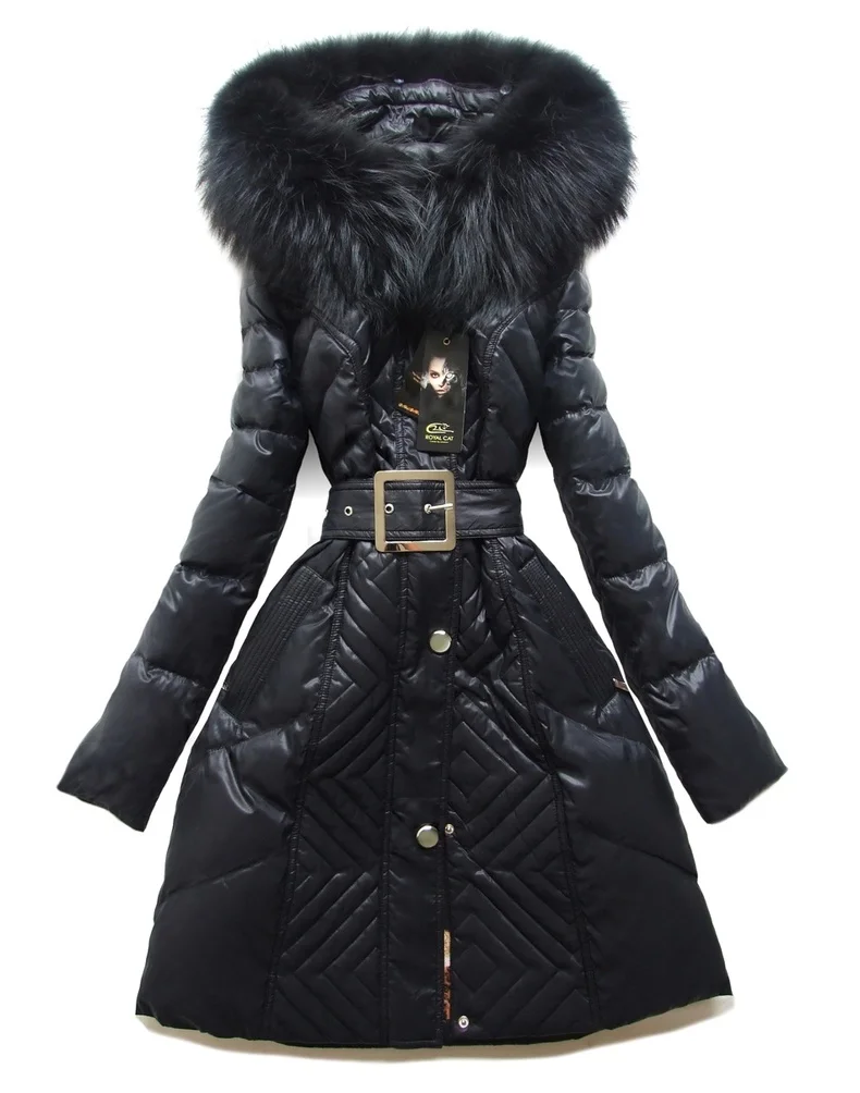 Winter Women Jackets Long Padded White Down Coat Parkas Adjustable Waist Winter Coats Hooded Luxury Fur Collar Jacket Thick Parka CH729 (6)