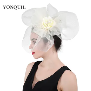 

Elegant bridal mesh headwear ladies fashion tulle fascinator hat hair pin bridal new hair accessories cockrail flower headwear