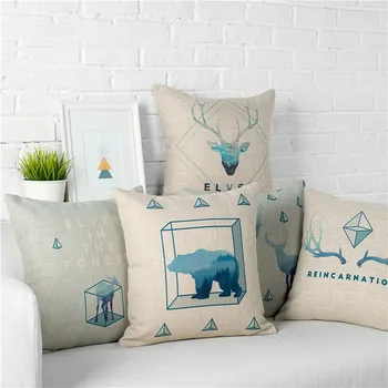 

Wholesales Linen Pillow Cover Cushion Cover Nordic style Deer Head Pola Bear Geometric Home Decorative Pillow Case 45x45cm