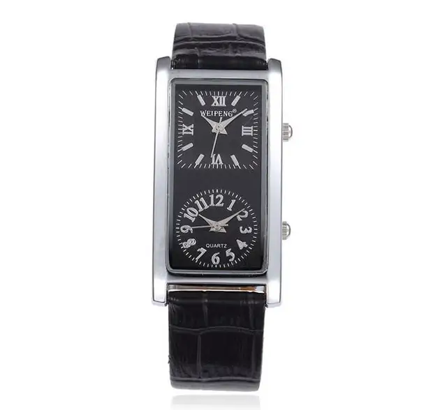 New 2 Dual Time Zone quartz Black Faux Leather Women Wrist Watch Nice Gift luxury timepiecein