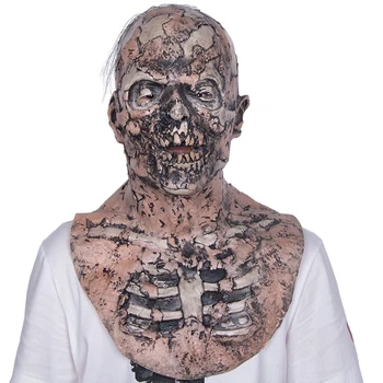 

Scary Halloween Mask Zombie Latex Bloody Disgusting Full Face Mask Costume Party Cosplay Prop With Hair Free Shipping