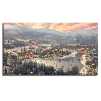 

Thomas Kinkade Sunset on Snowflake Lake Canvas Prints Posters Wall Art Oil Painting Decorative Picture Modern Home Decoration