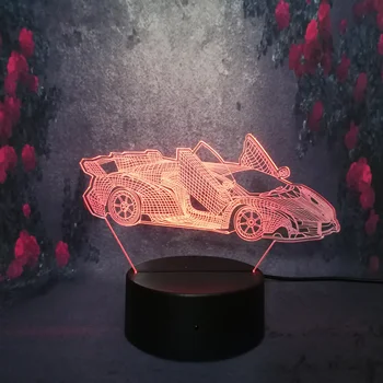 

Free Shipping Cool 3D Roadster Car Night Light LED 7 Colors Touch Remote USB Illusion Lamp Birthday Xmas Decor Light kids Toys