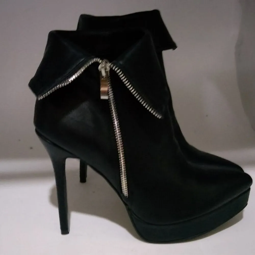SHOFOO обувь, красивая Модная одежда;, черный кожзаменитель, на молнии, сапоги на высоком каблуке 12,5 см, ботинки до середины икры. Размер: 34-45