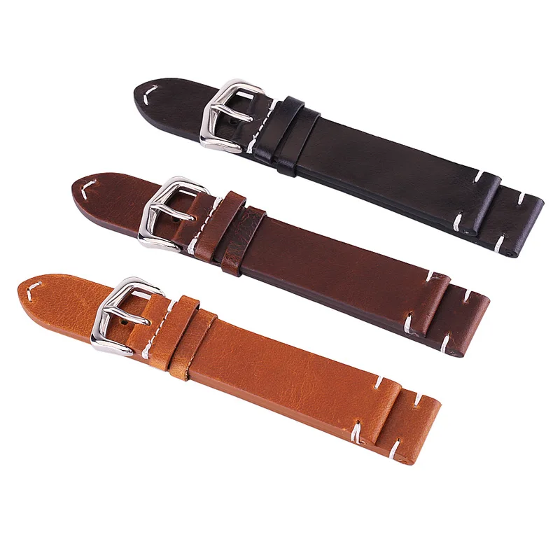 Cowhide Watch Band Strap Pure Leather Men's Leather Dedicated 18mm 20mm 22mm Black with Quick Release Spring Bar Replacement
