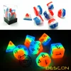 Bescon Glowing Polyhedral Dice 7pcs Set FRENCH KISS, Luminous RPG Dice Glow in Dark, DND Role Playing Game Dice 3