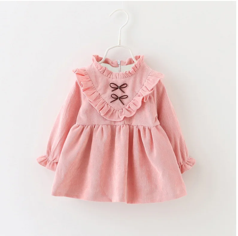 

Girl Autumn Winter Sweet Pink/ purple Corduroy Long Sleeved Dress Child Baby Kids Casual Children Clothing