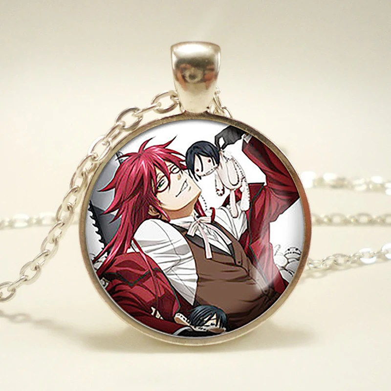 Модный черный дворецкий металлический курошицудзи Ciel Phantomhive Grell стеклянный купол Эмблема Аниме Манга ожерелье кулон ювелирные изделия подарок