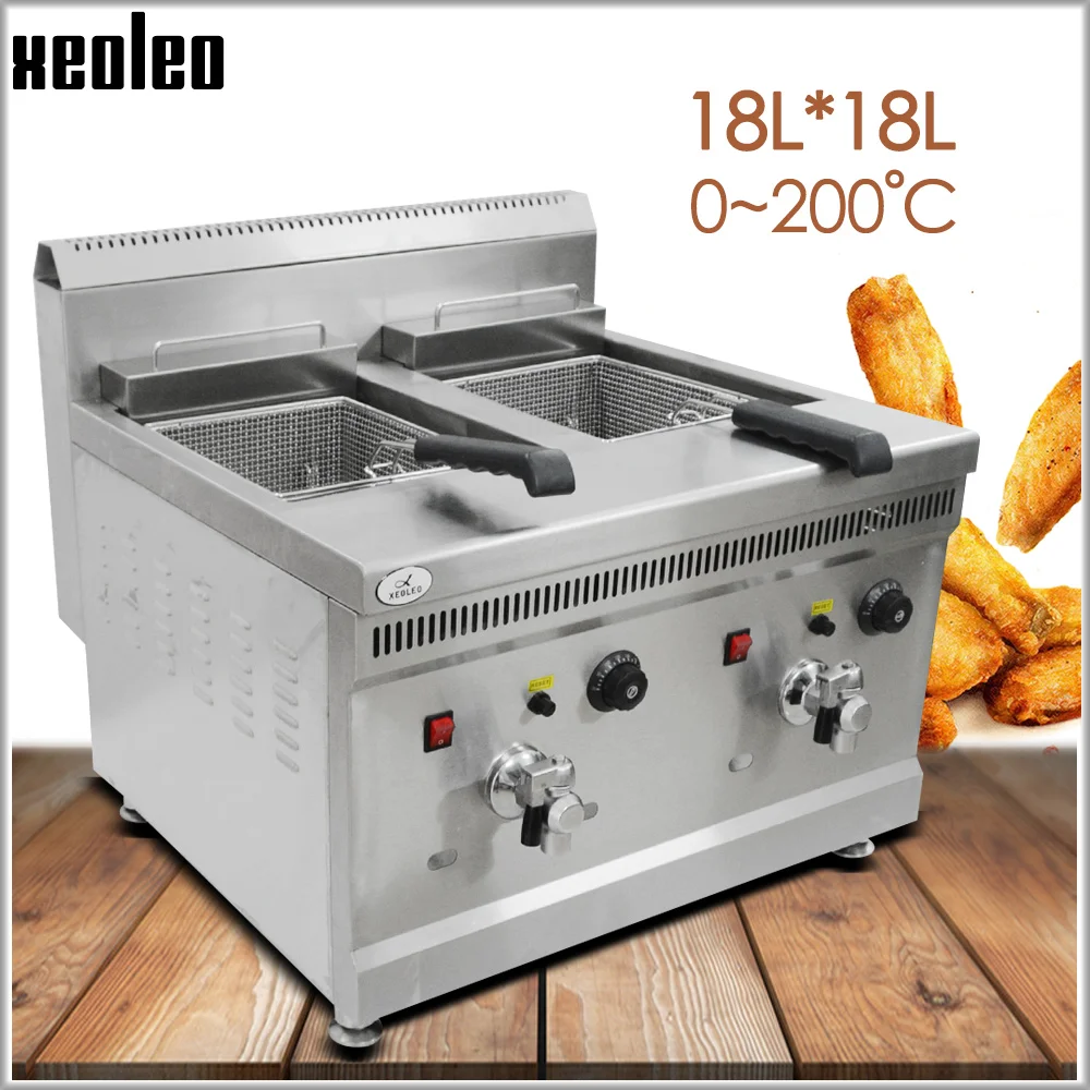 

XEOLEO Commercial fryer Gas Deep fryer Fried French machine Stainless steel Double tanks Frying mechine Restaurant equipment