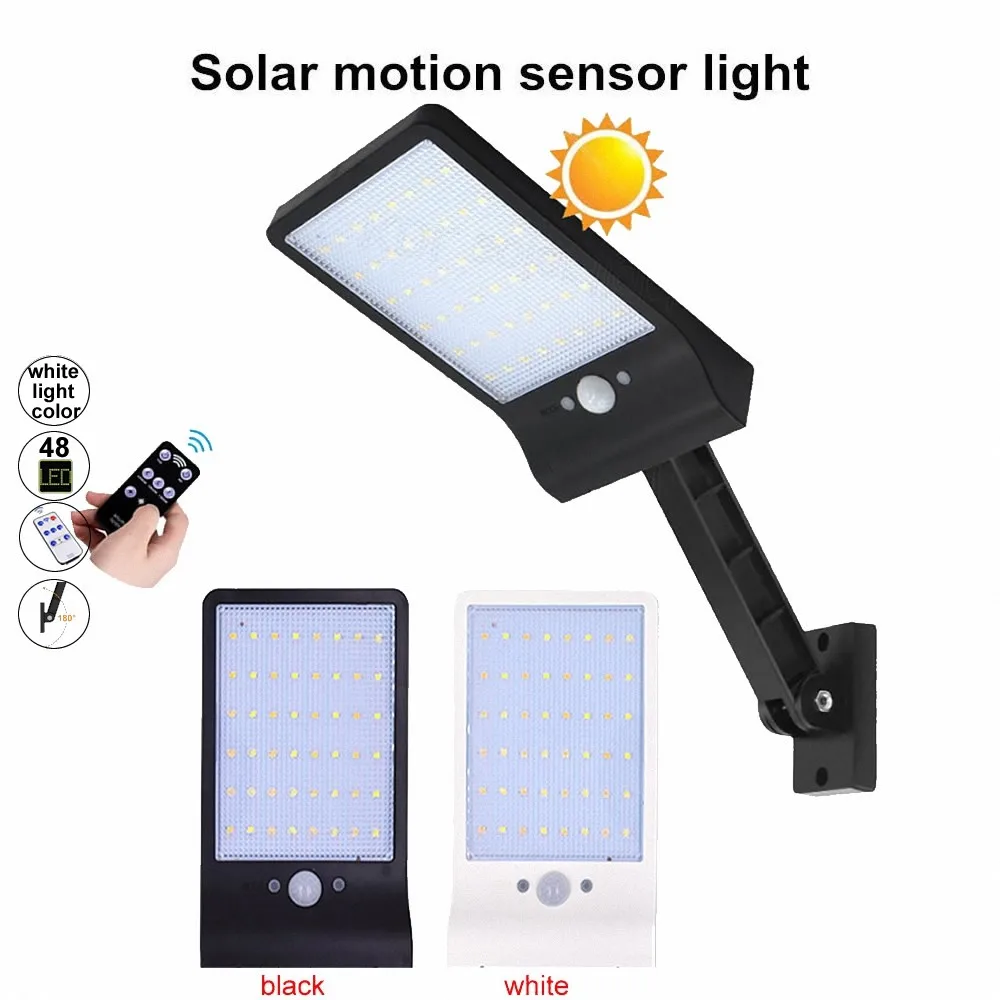 

48 led Solar Light Auto PIR Motion Sensor With Remote Control Garden Wall Lamp For Outdoor Waterproof est D white lightin