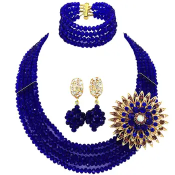 

Majalia Classic Fashion Nigeria Wedding Africa Beads Jewelry Set Royal blue Necklace Bracelet Bridal Jewelry Sets MH-01