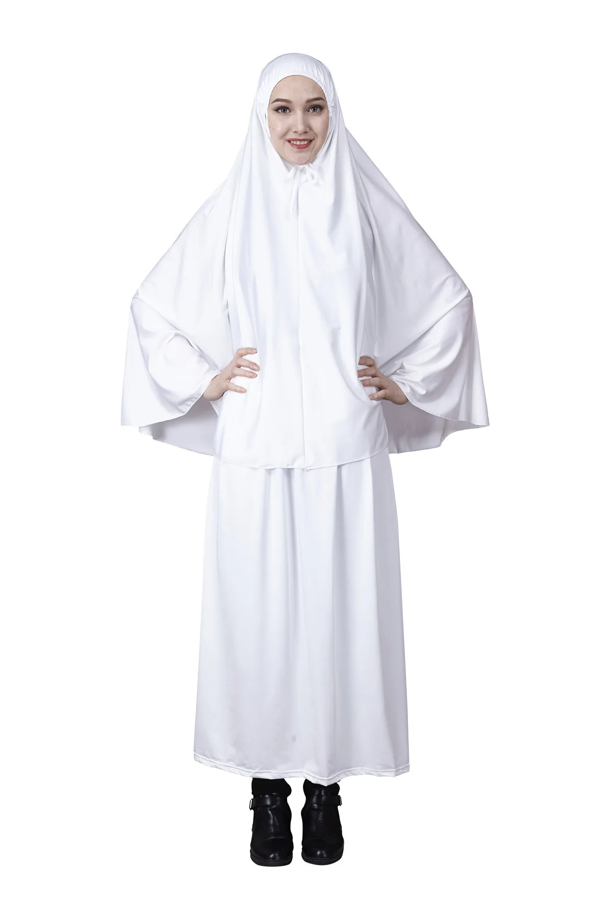 

Fashion New 2019 Solid Color One Set Hijab with Skirt Prayer Suit (drawstring Hijab)