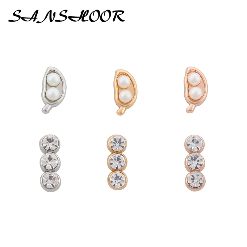 

SANSHOOR Sparkling Trio Keeper PEAS IN A POD Slide Charms Fit Leather Wrap Keeper Bracelet Collection Key Chains For Women 6pcs