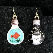 8 סגנונות חתול ודגים אסימטרית עגילים שחור Ace של מועדוני משחק כרטיס חמוד מטריית עגיל גולגולת זהב וכסף עגיל(China)