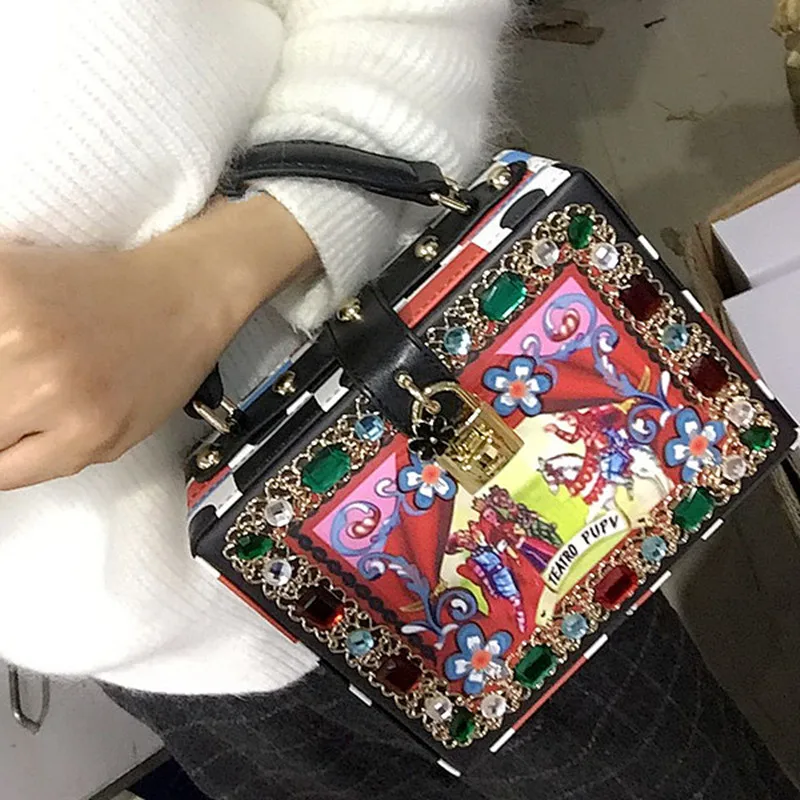 

2018 Real Hard High-quality Designer New Retro Printing Color Diamond Female Bag Shoulder Diagonal Cross Handbag Wallet Evening