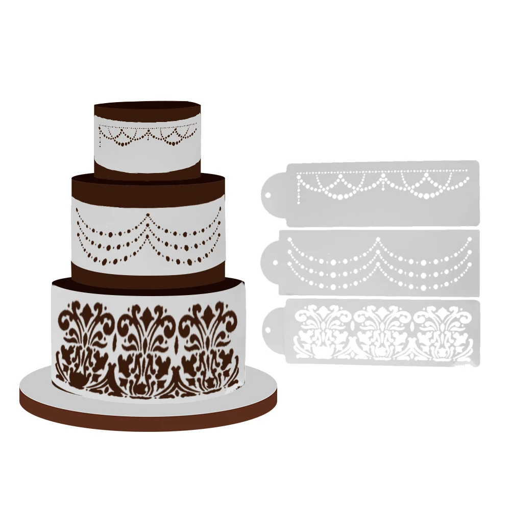 

3pcs/set New Stencil Flower Fondant Cake Stencil Cookie Cake Stencil Decor Tool Stencils Set DIY Cake Spray Fondant Template