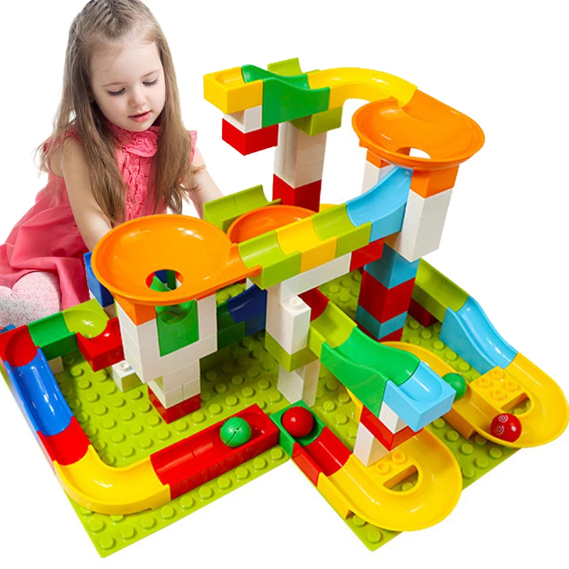 

208Pcs Construction Marble Race Run Maze Balls Track Building Blocks Big Size Educational Bricks Compatible with Duploed