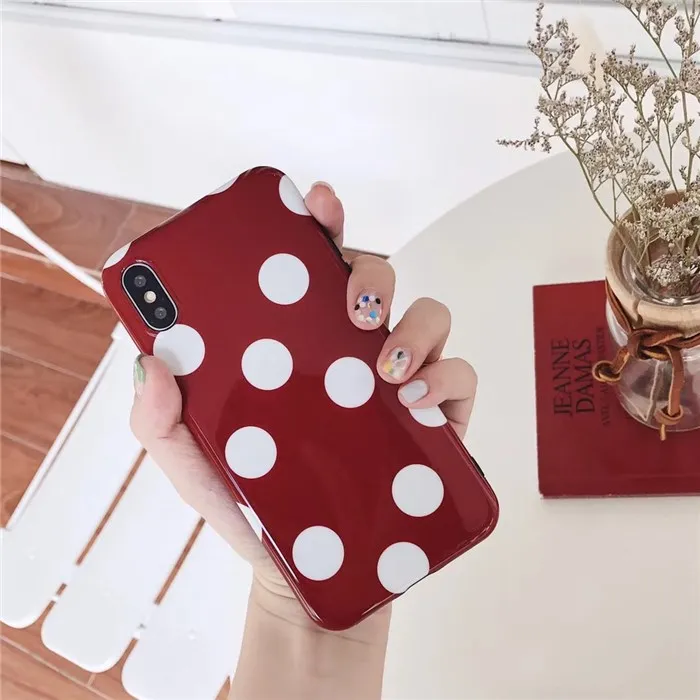 

Gimfun Vintage Winered Polka Dots Phone Case for Iphone X Simple Gloss Soft Silicone Case for Iphone 6 6s 7 8 Plus Back Cover