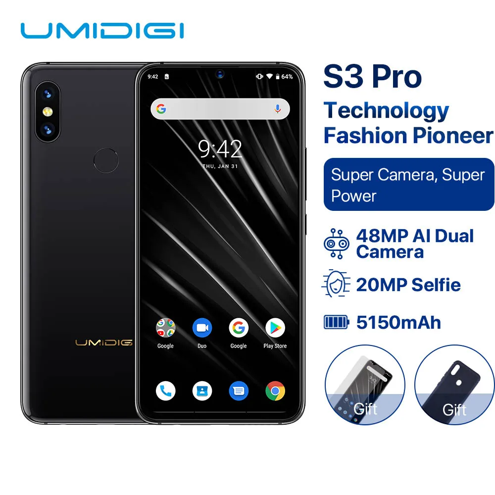 UMIDIGI S3 PRO Android 9,0 Global Dual 4G мобильный телефон 128 ГБ 6 ГБ 5150 мАч 6," смартфон 48MP+ 12MP+ 20MP супер камера мобильный телефон