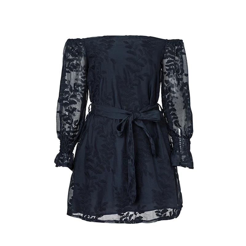 ShejoinSheenjoy Embroidery Short Party Dresses Autumn Winter Slash Neck Elegant Women Dress Sashes Bow Long Sleeve Casual Dress (25)