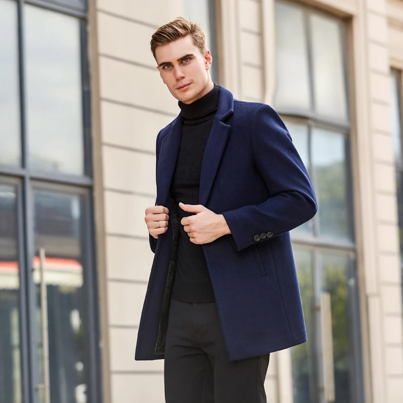 TIAN QIONG Men Clothes Autumn Winter New Long Wool Jacket Male Fashion Casual Thicken Slim Fit Mens Coat Brand Clothing