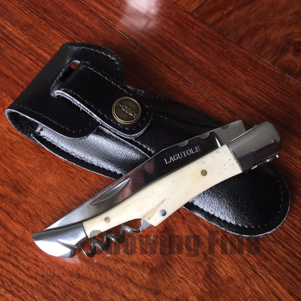 

Laguiole Folding Knife with Wine Corkscrew Handle and Leather Case package Multifunction Knives