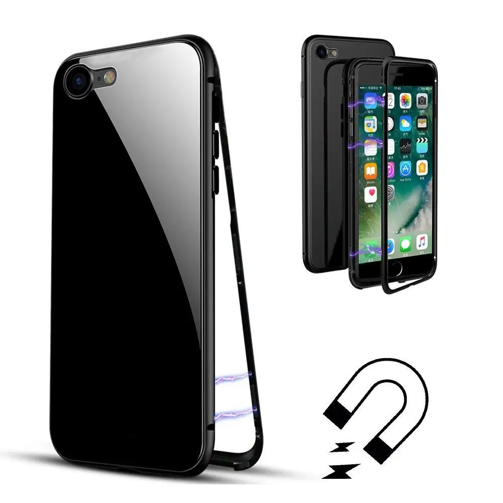 Magnetic Adsorption Phone Case Metal Magnet Absorption Screen Protector Tempered Glass Flip Cover For iPhone X 8 7 Plus |