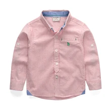 Рубашки для мальчиков в британском стиле; Новинка года; хлопковые школьные блузки в полоску с длинными рукавами; детская весенняя одежда в английском стиле; отложной воротник