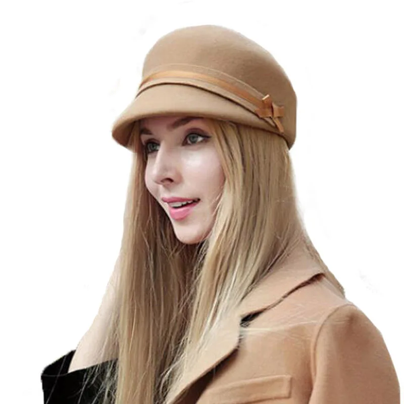 FS шерстяные фетровые шляпы для женщин рыцарские английские шапки для верховой езды винтажные Модные женские шляпки осень зима - Цвет: camel