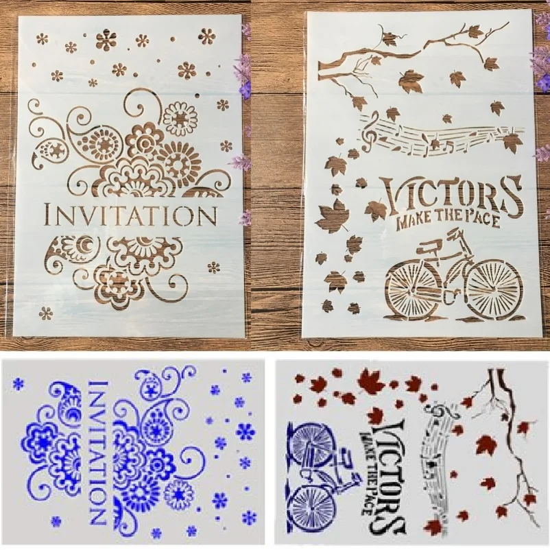 

2Pcs A4 Invitation Bicycle Victor DIY Craft Layering Stencils Painting Scrapbooking Stamping Embossing Album Paper Template